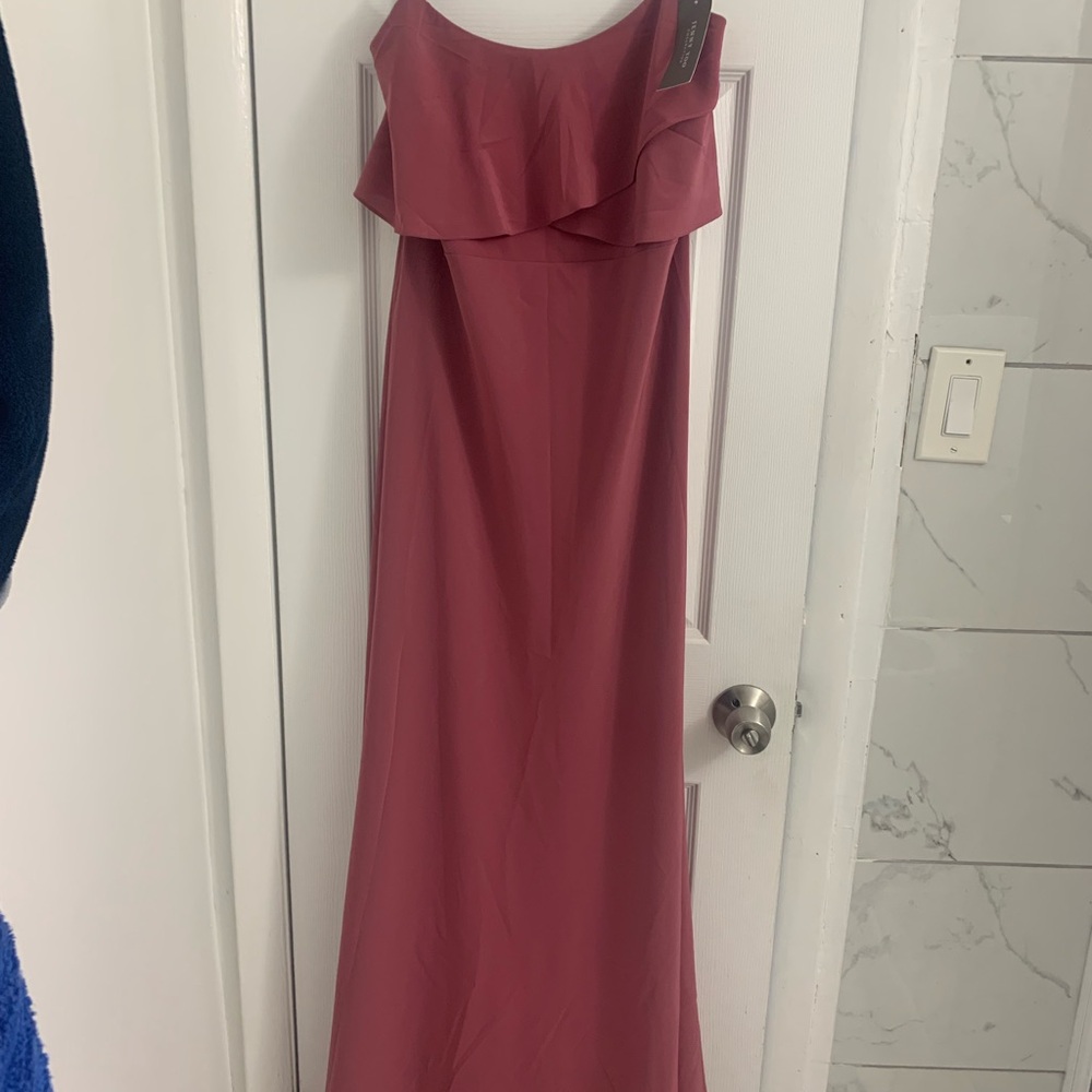 Jenny Yoo Pink Ruffled Strapless Gown